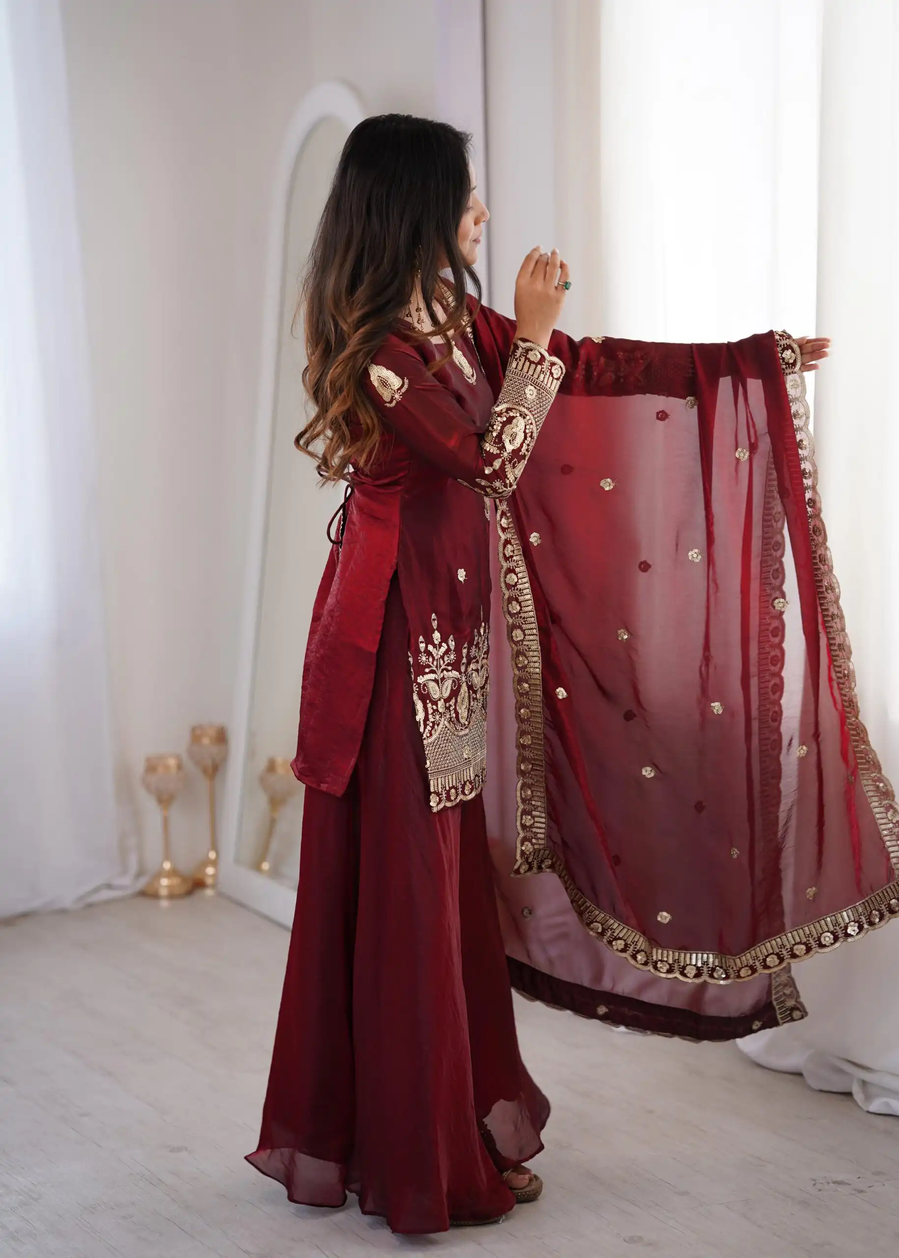 Stunning Maroon Fendy Silk Embroidery Work Salwar Suit - Image 2