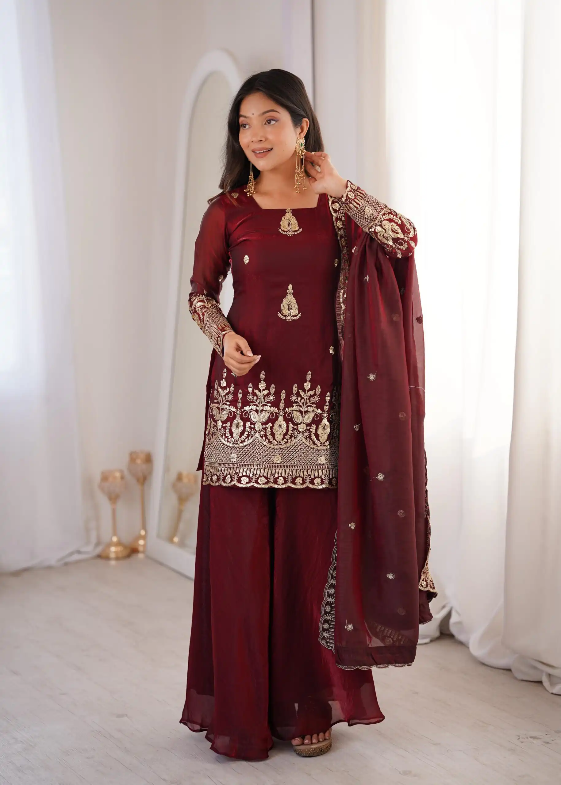 Stunning Maroon Fendy Silk Embroidery Work Salwar Suit