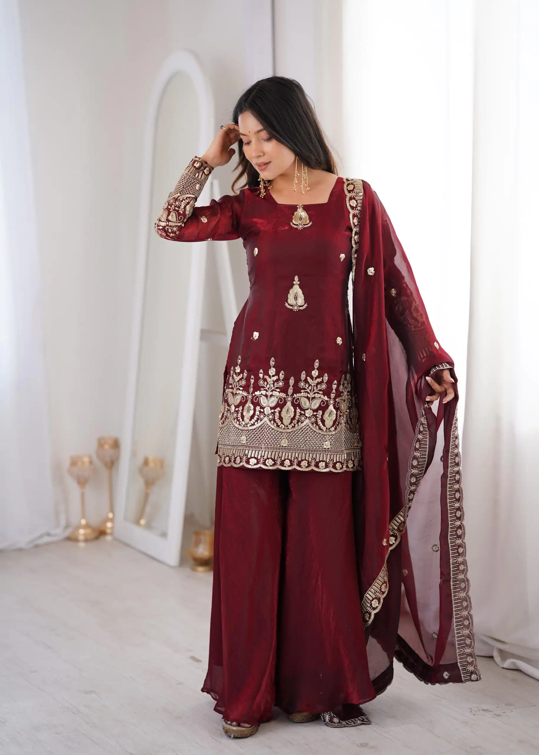 Stunning Maroon Fendy Silk Embroidery Work Salwar Suit - Image 6