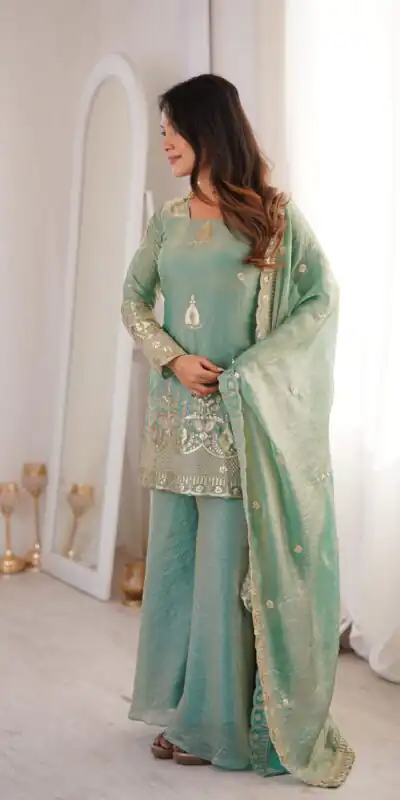 Alternative view of Stunning Sea Green Fendy Silk Embroidery Work Salwar Suit