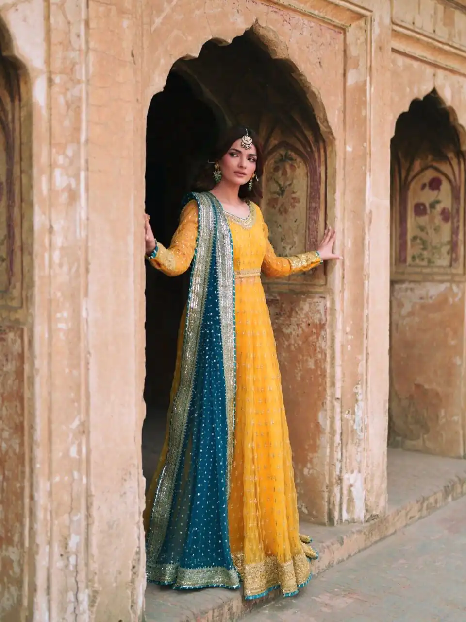 Stunning Yellow Soft Net Gotta Sequence Work Gown - Image 4