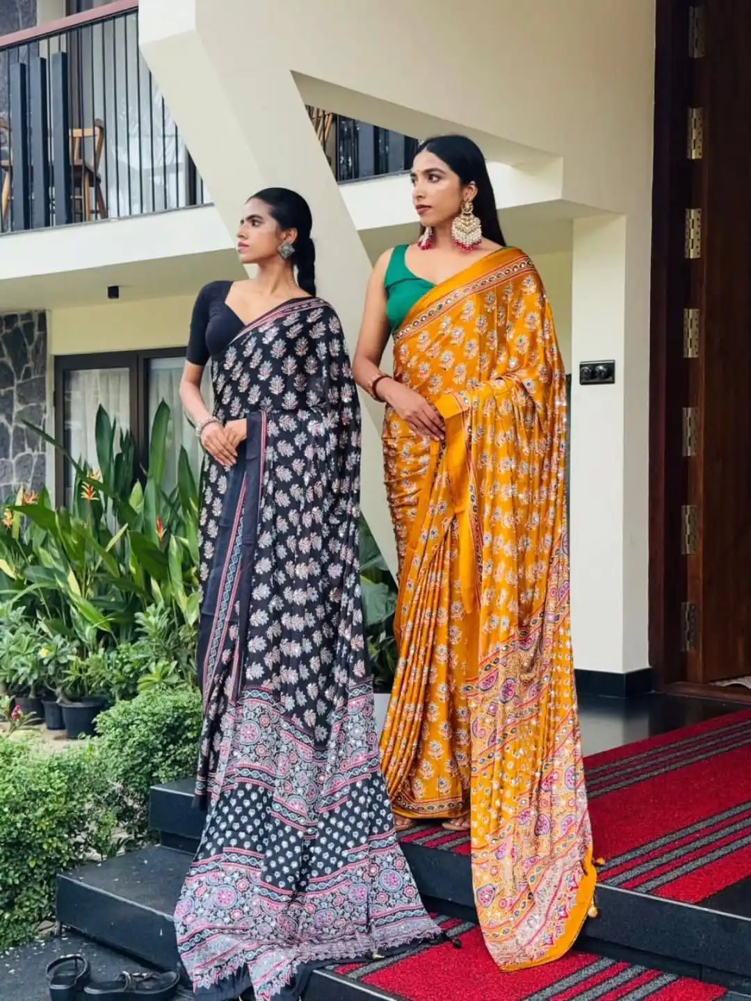 Stunning Yellow Soft Satin Crap Real Mirror Work Saree - Image 3