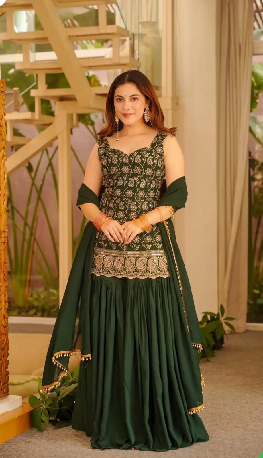 Stylist Green Blooming Faux Georgette Embroidery Work Salwar Suit