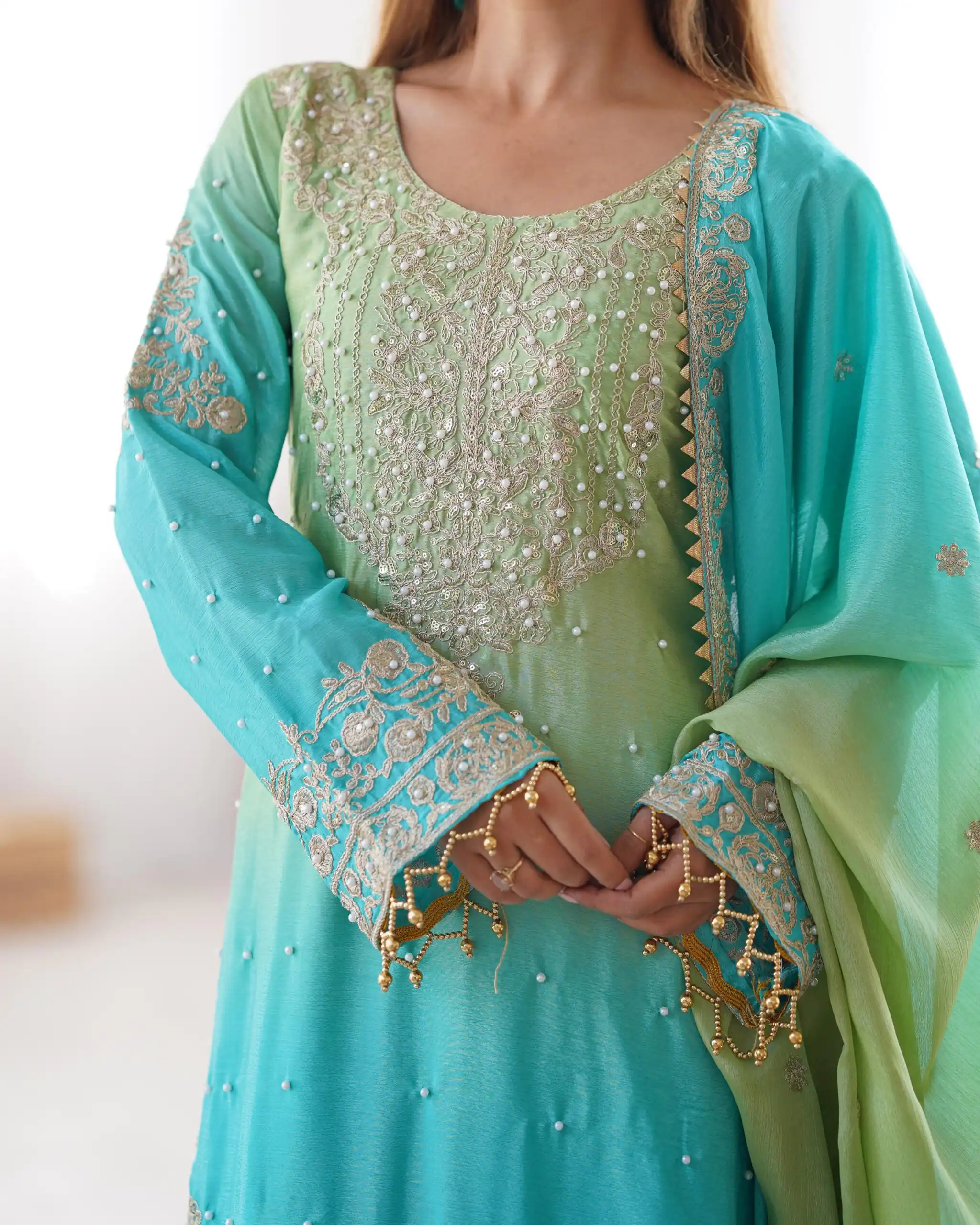 Stylist Green Chinon Silk Sequence Work Salwar Suit - Image 7