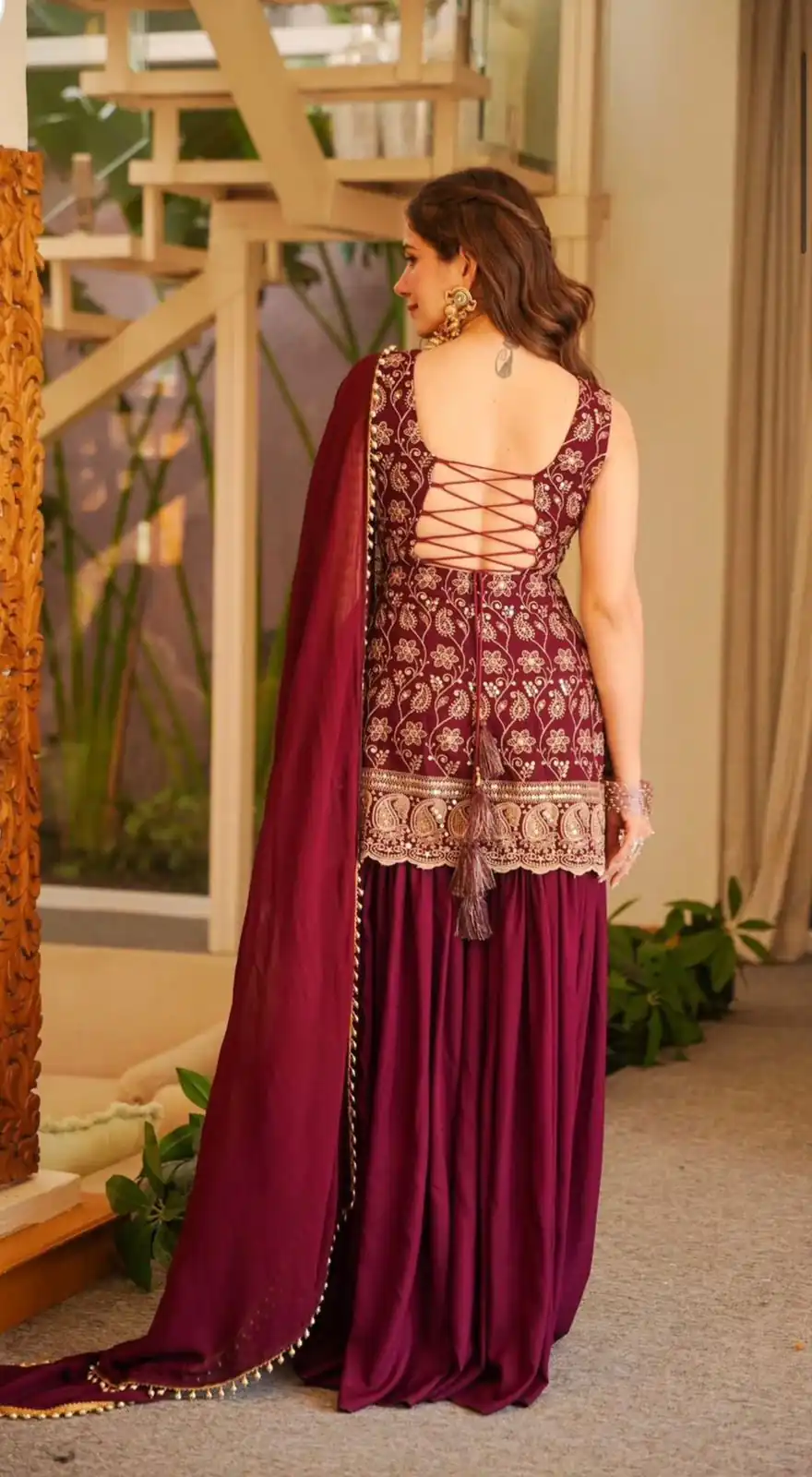 Stylist Red Blooming Faux Georgette Embroidery Work Salwar Suit - Image 6