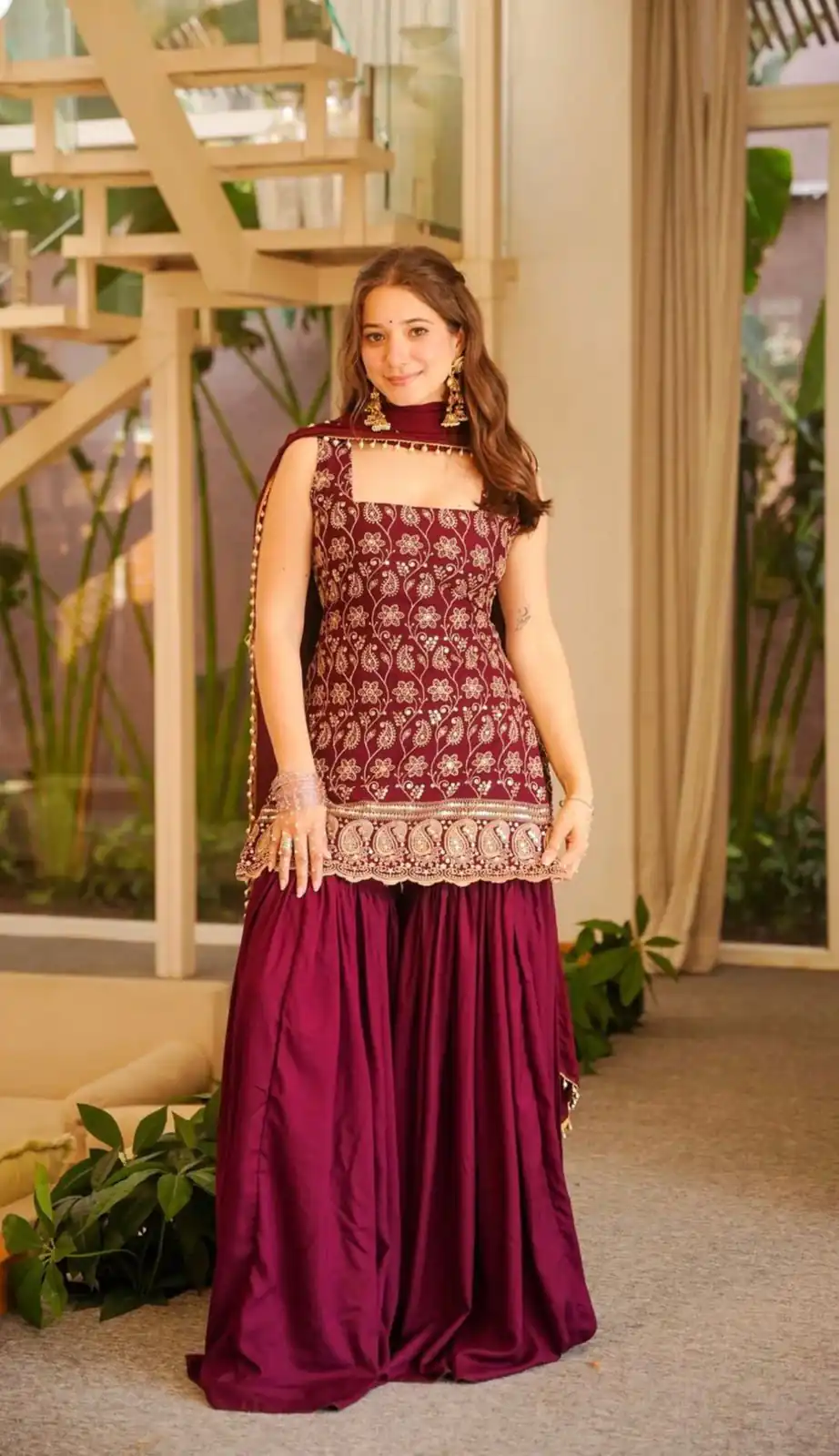 Stylist Red Blooming Faux Georgette Embroidery Work Salwar Suit - Image 4