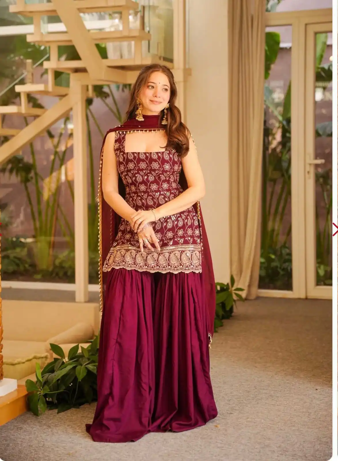 Stylist Red Blooming Faux Georgette Embroidery Work Salwar Suit