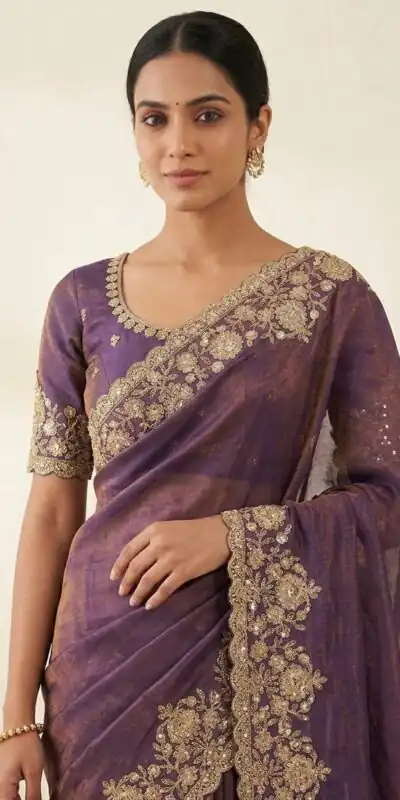 Alternative view of Trendy Purple Space Silk Embroidery Zari Work Saree