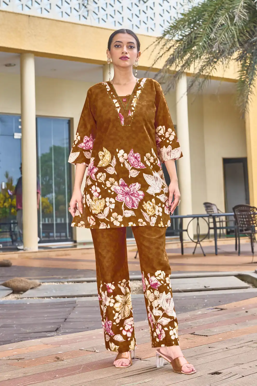Trendy Rust Pure Cotton Handwork Work Kurti