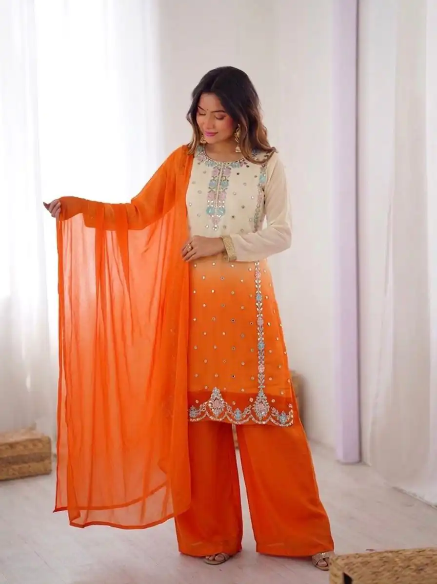 SR 1712 Orange Color Faux Georgette Salwar Suit with Designer Work. Affordable Price ₹1999. Delivery 4-6 Working Days. Shop now. | Jump Suits, Salwar suit, Casual Suits, Creative suits, Designer Suits, Palazzo Suits, Party Wear Suits, Patiala Suits, Straight Suits