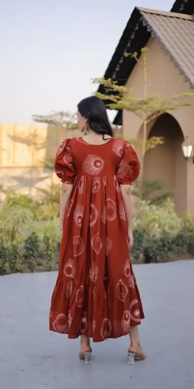 KA 1249 Rust Color Cotton Kurti with Printed Designer Work. Exclusive Offer ₹1519. Delivery 4-6 Working Days. Online Shop now. | Kurti, Bollywood Kurti, Creative Kurtis, Designer Kurti, Party Wear Kurti, Selfie Kurti