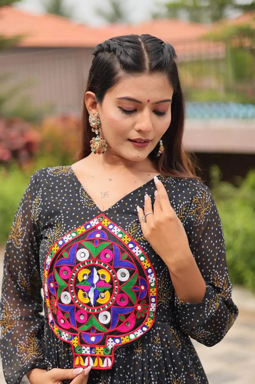 Ram 121 Black Color Faux Georgette Gown with Mirror Work. Wedding, Party, Festive, Events Get it for ₹1549. Delivery 4-6 Working Days.Online Shop now. | Gowns, Bollywood Gowns, Creative Gowns, Designer Gowns, Embroidered Gowns, Party Wear Gowns