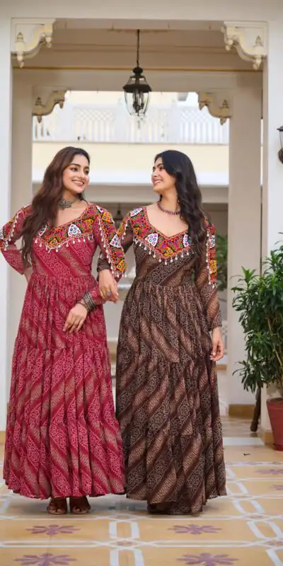 Ram 109 Brown Color Faux Georgette Gown with Mirror Work. Wedding, Party, Festive, Events Get it for ₹1999. Delivery 4-6 Working Days.Online Shop now. | Gowns, Bollywood Gowns, Creative Gowns, Designer Gowns, Embroidered Gowns, Party Wear Gowns