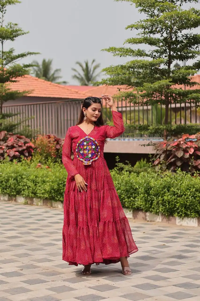Ram 121 Red Color Faux Georgette Gown with Mirror Work. Wedding, Party, Festive, Events Get it for ₹1549. Delivery 4-6 Working Days.Online Shop now. | Gowns, Bollywood Gowns, Creative Gowns, Designer Gowns, Embroidered Gowns, Party Wear Gowns