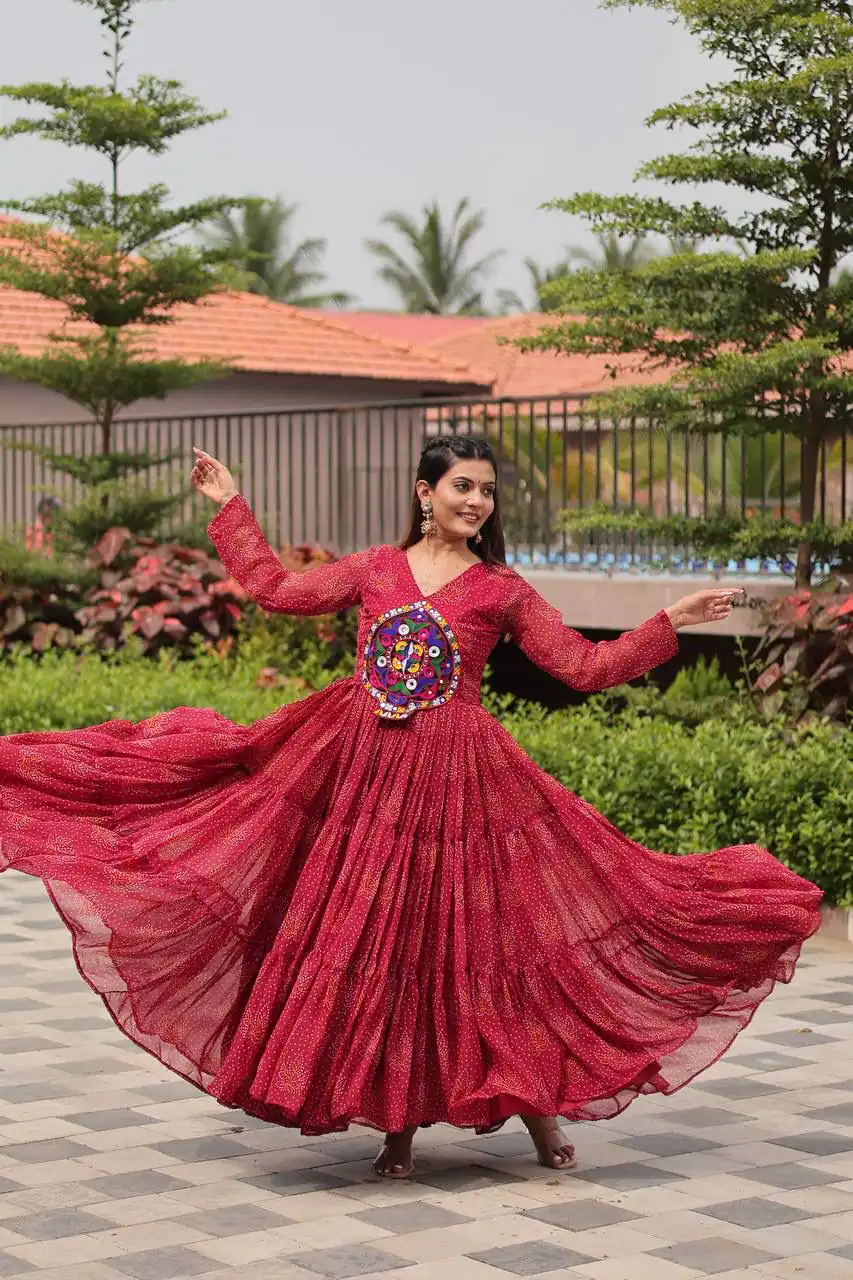 Ram 121 Red Color Faux Georgette Gown with Mirror Work. Wedding, Party, Festive, Events Get it for ₹1549. Delivery 4-6 Working Days.Online Shop now. | Gowns, Bollywood Gowns, Creative Gowns, Designer Gowns, Embroidered Gowns, Party Wear Gowns