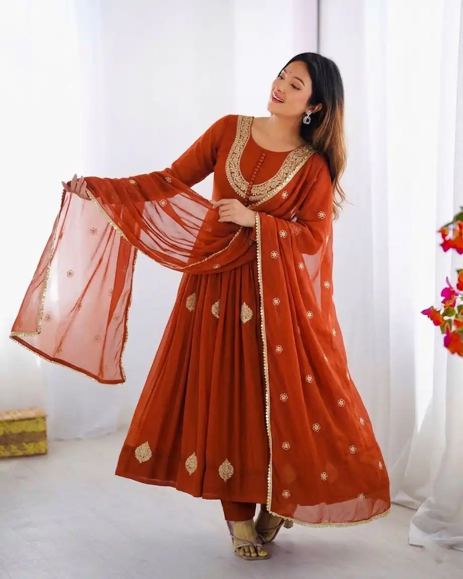 ZF 5018 Orange Color Blooming Georgette Gown With Coding Work . Get it for ₹2049. Delivery 4-6 Working Days. Online Shop now. | Gowns, Bollywood Gowns, Creative Gowns, Designer Gowns, Embroidered Gowns, Party Wear Gowns