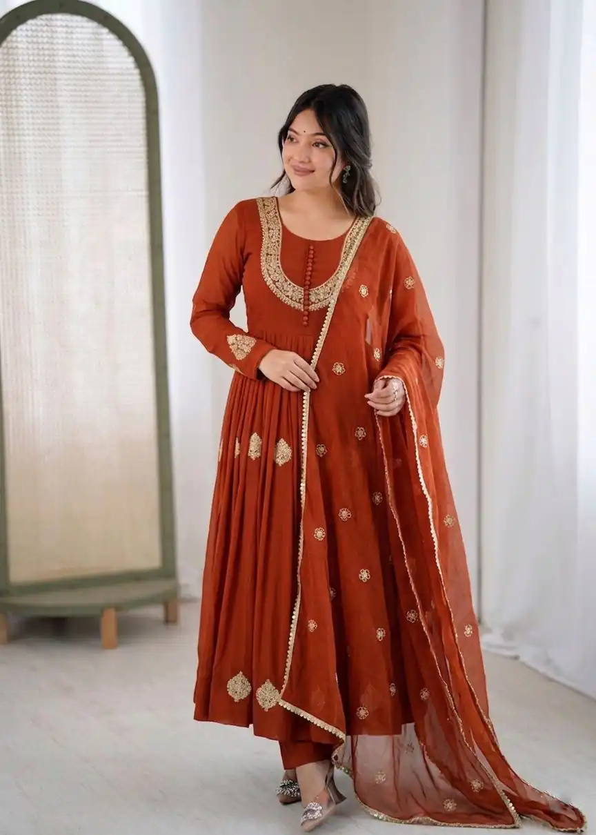 ZF 5018 Orange Color Blooming Georgette Gown With Coding Work . Get it for ₹2049. Delivery 4-6 Working Days. Online Shop now. | Gowns, Bollywood Gowns, Creative Gowns, Designer Gowns, Embroidered Gowns, Party Wear Gowns
