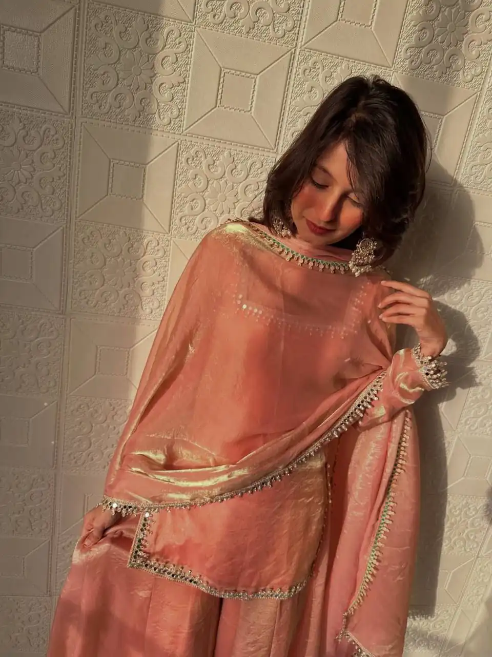 ZB 5063 Peach Fandy Silk Salwar Suit with Embroidery Work. Wedding, Party, Festive, Events Now at just ₹1949. Delivery 4-6 Working Days. Shop now. | Jump Suits, Salwar suit, Casual Suits, Creative suits, Designer Suits, Palazzo Suits, Party Wear Suits, Patiala Suits, Straight Suits