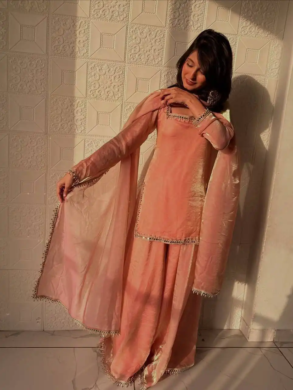 ZB 5063 Peach Fandy Silk Salwar Suit with Embroidery Work. Wedding, Party, Festive, Events Now at just ₹1949. Delivery 4-6 Working Days. Shop now. | Jump Suits, Salwar suit, Casual Suits, Creative suits, Designer Suits, Palazzo Suits, Party Wear Suits, Patiala Suits, Straight Suits