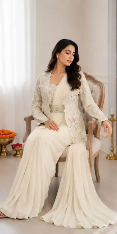 BB 62 Off White Crap Silk Saree with Embroidery Work. Wedding, Party, Festive, Events Festive Deal ₹2499. Delivery 4-6 Working Days. Shop now. | Sarees, Bollywood Sarees, Creative Sarees, Designer Sarees, Embroidered Sarees, Ethnic Saree, Modern Digital sarees, Party Wear Sarees