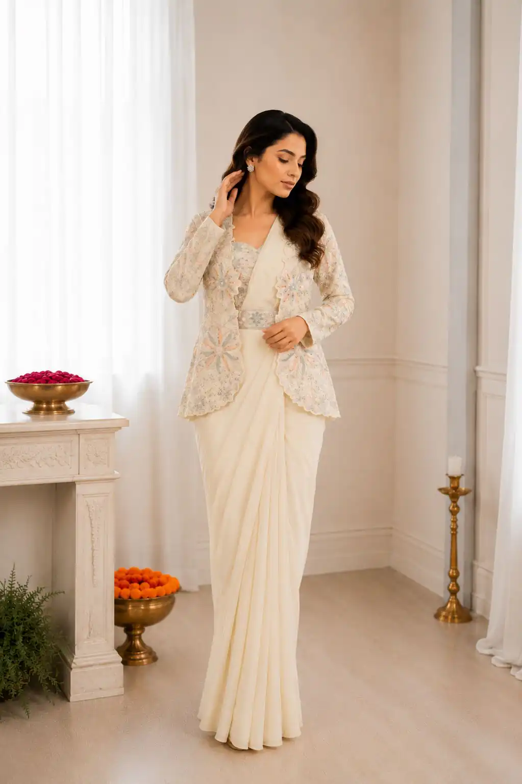 BB 62 Off White Crap Silk Saree with Embroidery Work. Wedding, Party, Festive, Events Festive Deal ₹2499. Delivery 4-6 Working Days. Shop now. | Sarees, Bollywood Sarees, Creative Sarees, Designer Sarees, Embroidered Sarees, Ethnic Saree, Modern Digital sarees, Party Wear Sarees