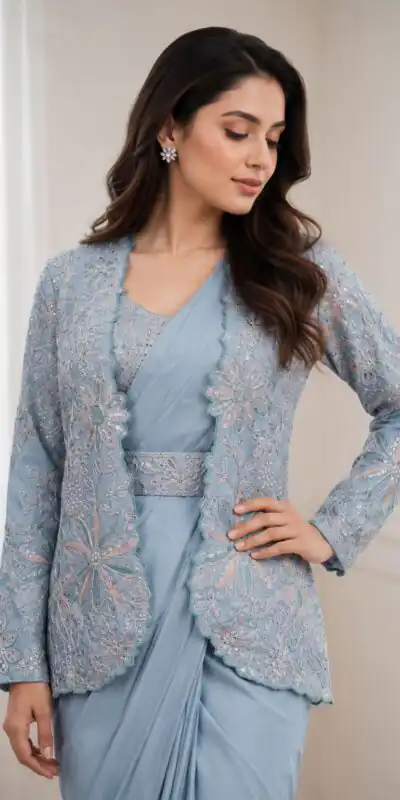 BB 62 Powder Blue Crap Silk Saree with Embroidery Work. Wedding, Party, Festive, Events Festive Deal ₹2499. Delivery 4-6 Working Days. Shop now. | Sarees, Bollywood Sarees, Creative Sarees, Designer Sarees, Embroidered Sarees, Ethnic Saree, Modern Digital sarees, Party Wear Sarees