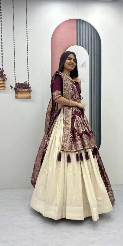 PC 560 Wine in Jacquard Silk Designer Work Lehenga Choli . Introductory Price βΉ3249. Delivery 4-6 Working Days. Shop now. | Lehenga, Bollywood Lehenga, Creative Lehenga, Designer Lehenga, Embroidered Lehenga, Party Wear Lehenga