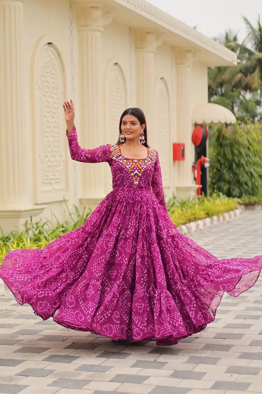 Lovely Pink Faux Georgette Mirror Work Gown - Image 4