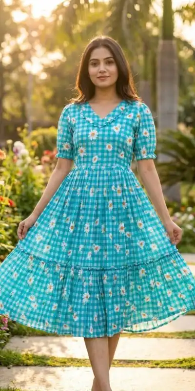 Alternative view of Magical Blue Muslin Silk Gingham Printed Kurti