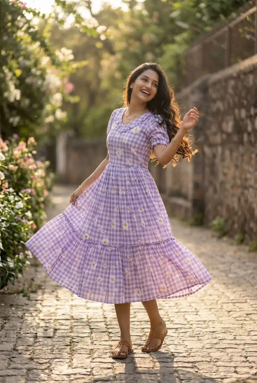 KA 1257 Purple Muslin Silk Gingham Printed Kurti with Designer Work. Special Price ₹1519. Delivery 4-6 Working Days. Shop now. | Kurti, Bollywood Kurti, Creative Kurtis, Designer Kurti, Party Wear Kurti, Selfie Kurti