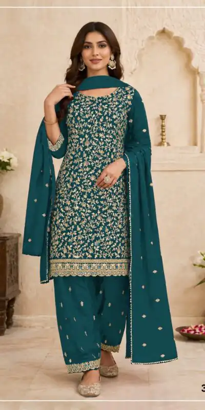 FC 3114 Blue Blooming Fox Georgette Salwar Suit with Embroidery Work. Exclusive Offer ₹2499. Delivery 4-6 Working Days. Shop now. | Jump Suits, Salwar suit, Casual Suits, Creative suits, Designer Suits, Palazzo Suits, Party Wear Suits, Patiala Suits, Straight Suits