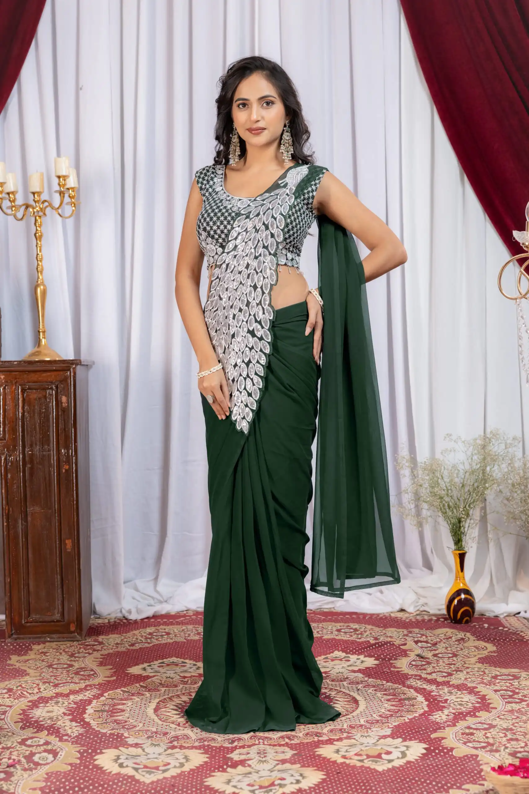 ST 1165 Green Faux Georgette Saree with Embroidery Work & Sequins Work. Now at just ₹1799. Delivery 4-6 Working Days. Shop now. | Sarees, Bollywood Sarees, Creative Sarees, Designer Sarees, Embroidered Sarees, Ethnic Saree, Modern Digital sarees, Party Wear Sarees