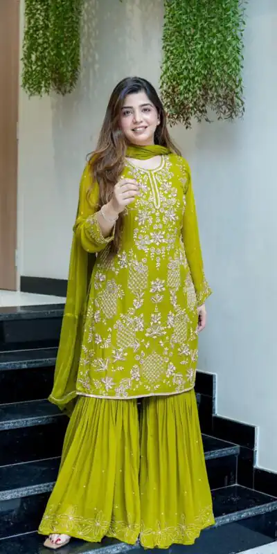 JF 027 Green in Faux Georgette Mirror Embroidery Work Salwar Suit . Best Price ₹1949. Delivery 4-6 Working Days. Shop now. | Jump Suits, Salwar suit, Casual Suits, Creative suits, Designer Suits, Palazzo Suits, Party Wear Suits, Patiala Suits, Straight Suits