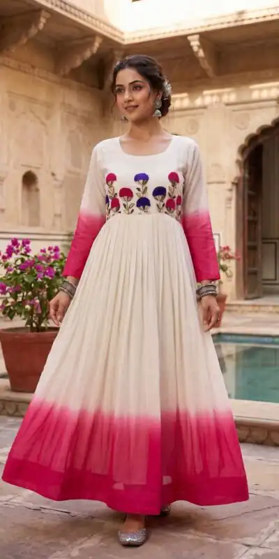 KA 1263 Pink |Star Georgette Gown with Thread Embroidery & Embroidery Work. Special Price βΉ1669. Delivery 4-6 Working Days. Shop now. | Gowns, Bollywood Gowns, Creative Gowns, Designer Gowns, Embroidered Gowns, Party Wear Gowns