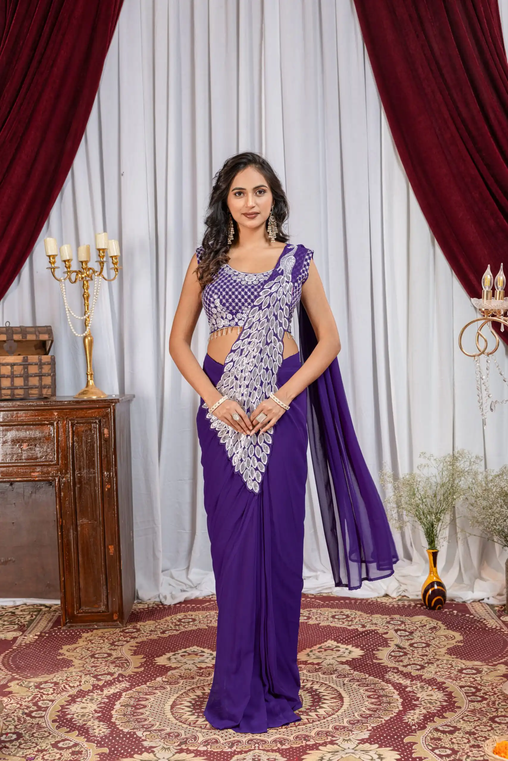 ST 1165 Purple Faux Georgette Saree with Embroidery Work & Sequins Work. Now at just ₹1799. Delivery 4-6 Working Days. Shop now. | Sarees, Bollywood Sarees, Creative Sarees, Designer Sarees, Embroidered Sarees, Ethnic Saree, Modern Digital sarees, Party Wear Sarees