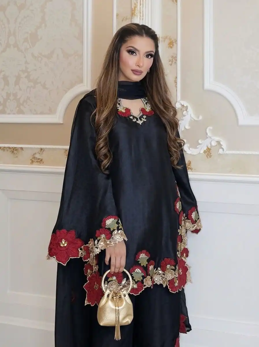 ZSR 3171 Black Color Roman Silk Salwar Suit with Embroidery Work. Available at ₹2449 only. Delivery 4-6 Working Days. Shop now. | Jump Suits, Salwar suit, Casual Suits, Creative suits, Designer Suits, Palazzo Suits, Party Wear Suits, Patiala Suits, Straight Suits