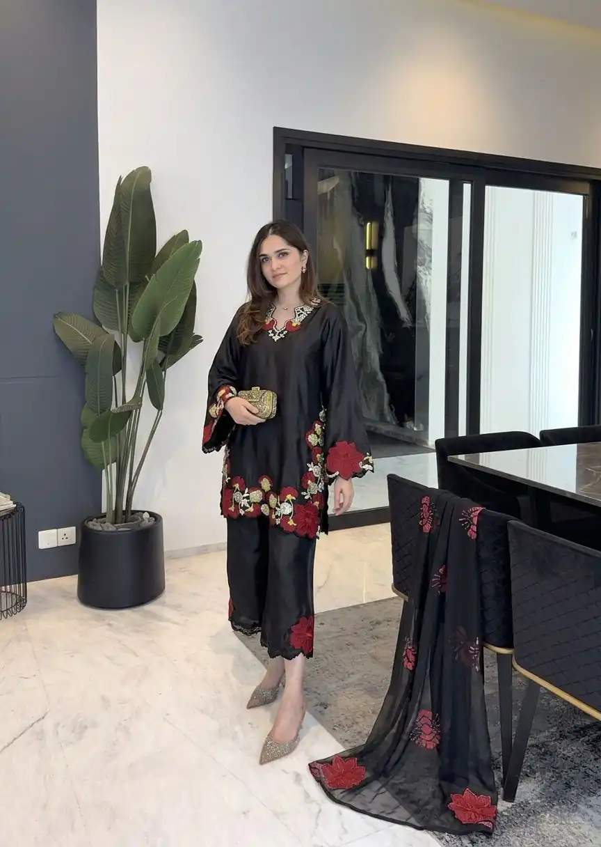 ZSR 3171 Black Color Roman Silk Salwar Suit with Embroidery Work. Available at ₹2449 only. Delivery 4-6 Working Days. Shop now. | Jump Suits, Salwar suit, Casual Suits, Creative suits, Designer Suits, Palazzo Suits, Party Wear Suits, Patiala Suits, Straight Suits