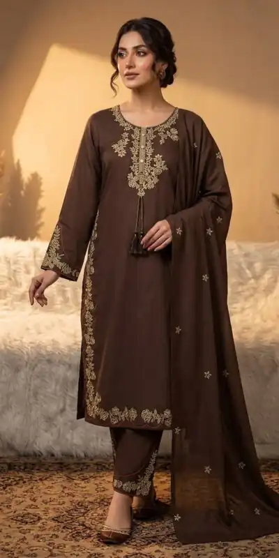 BE 473 Brown Color Roman Silk Salwar Suit with Embroidery Work. Available at ₹1999 only. Delivery 4-6 Working Days. Shop now. | Jump Suits, Salwar suit, Casual Suits, Creative suits, Designer Suits, Palazzo Suits, Party Wear Suits, Patiala Suits, Straight Suits