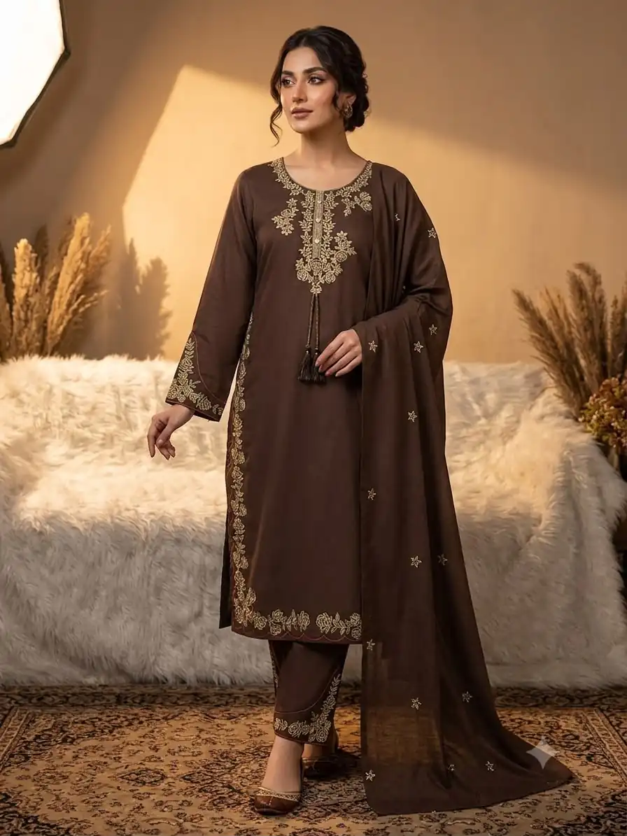 BE 473 Brown Color Roman Silk Salwar Suit with Embroidery Work. Available at ₹1999 only. Delivery 4-6 Working Days. Shop now. | Jump Suits, Salwar suit, Casual Suits, Creative suits, Designer Suits, Palazzo Suits, Party Wear Suits, Patiala Suits, Straight Suits