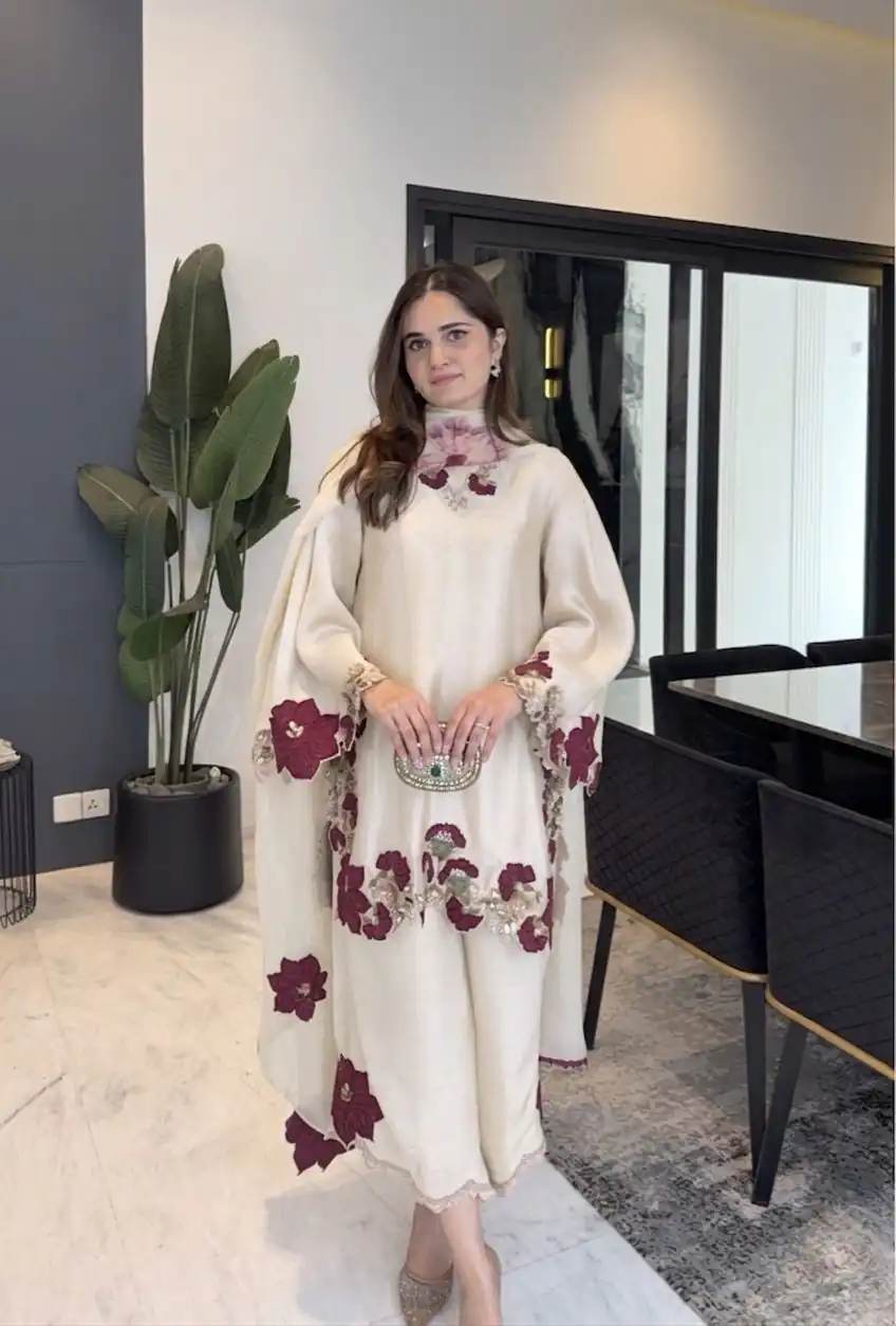 ZSR 3171 Cream Color Roman Silk Salwar Suit with Embroidery Work. Available at ₹2449 only. Delivery 4-6 Working Days. Shop now. | Jump Suits, Salwar suit, Casual Suits, Creative suits, Designer Suits, Palazzo Suits, Party Wear Suits, Patiala Suits, Straight Suits