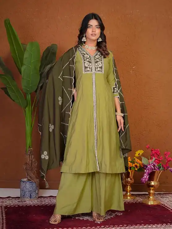 DIVA 152 Pista Color Roman Silk Salwar Suit with Embroidery Work. Available at ₹2399 only. Delivery 4-6 Working Days. Shop now. | Jump Suits, Salwar suit, Casual Suits, Creative suits, Designer Suits, Palazzo Suits, Party Wear Suits, Patiala Suits, Straight Suits