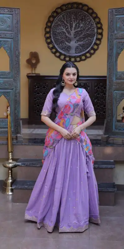 KA 5069 Lavender Cosmos Silk Lehenga Choli with Zari & Embroidery Work. Introductory Price βΉ2499. Delivery 4-6 Working Days. Shop now. | Lehenga, Bollywood Lehenga, Creative Lehenga, Designer Lehenga, Embroidered Lehenga, Party Wear Lehenga