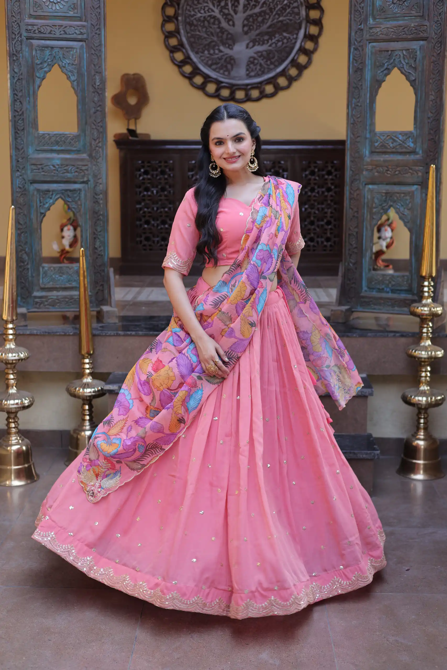 KA 5069 Peach Cosmos Silk Lehenga Choli with Zari & Embroidery Work. Introductory Price ₹2499. Delivery 4-6 Working Days. Shop now. | Lehenga, Bollywood Lehenga, Creative Lehenga, Designer Lehenga, Embroidered Lehenga, Party Wear Lehenga