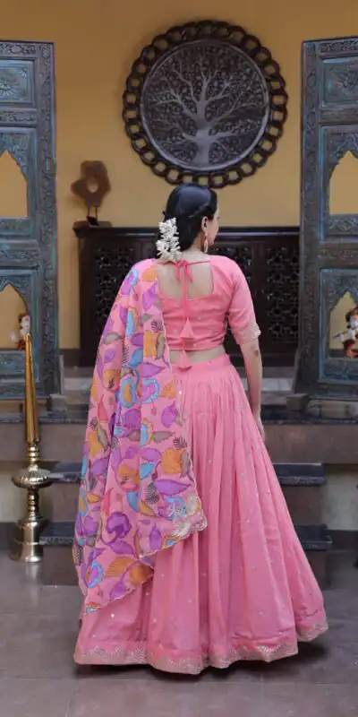 KA 5069 Peach Cosmos Silk Lehenga Choli with Zari & Embroidery Work. Introductory Price ₹2499. Delivery 4-6 Working Days. Shop now. | Lehenga, Bollywood Lehenga, Creative Lehenga, Designer Lehenga, Embroidered Lehenga, Party Wear Lehenga
