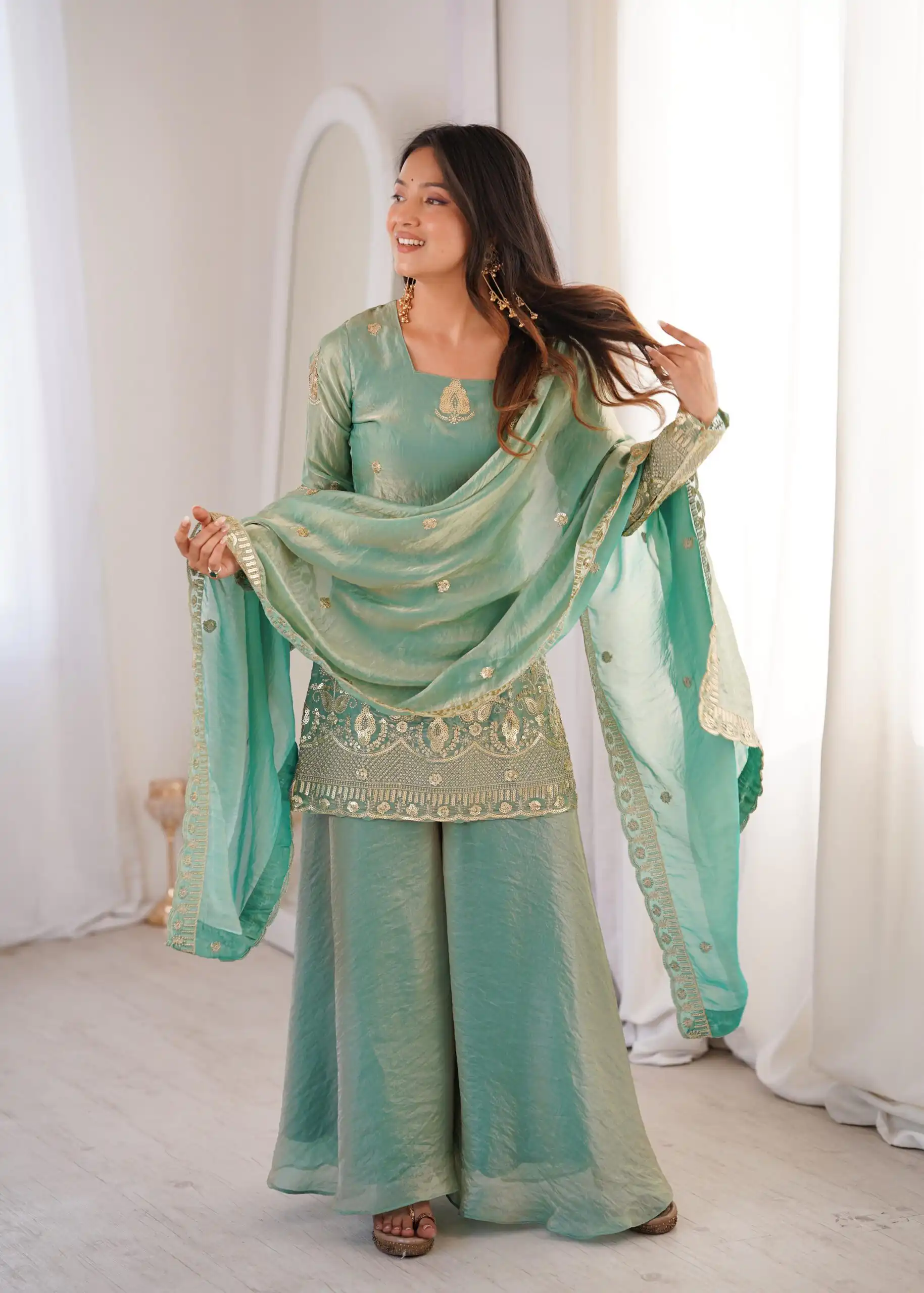 ZSR 3168 Sea Green Color Fendy Silk With Embroidery Work Salwar Suit. Get it for ₹2149. Delivery 4-6 Working Days. Online Shop now. | Jump Suits, Salwar suit, Casual Suits, Creative suits, Designer Suits, Palazzo Suits, Party Wear Suits, Patiala Suits, Straight Suits