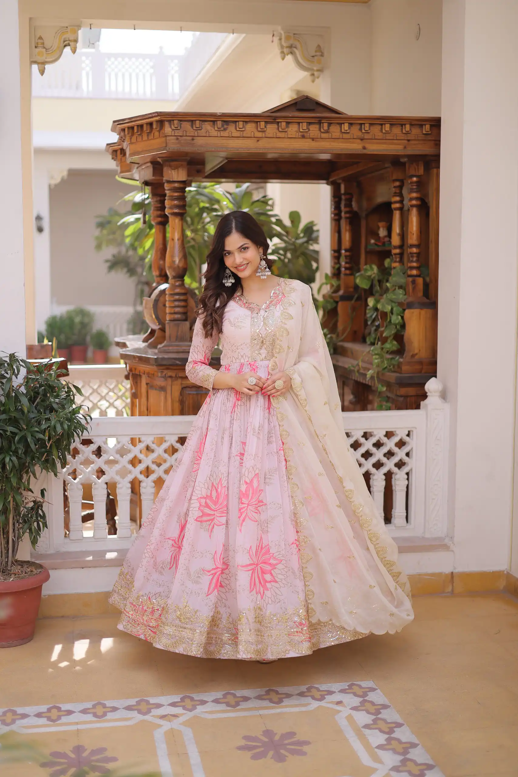 KA 1243 CreamColor Russian Silk Gown with Zari Work & Embroidery Work. Now at just ₹2499. Delivery 4-6 Working Days. Shop now. | Gowns, Bollywood Gowns, Creative Gowns, Designer Gowns, Embroidered Gowns, Party Wear Gowns