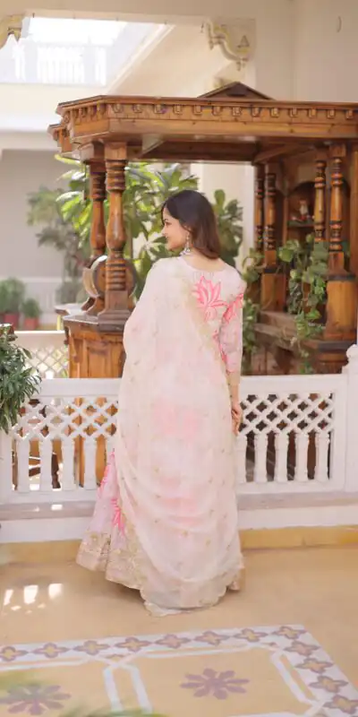 KA 1243 CreamColor Russian Silk Gown with Zari Work & Embroidery Work. Now at just ₹2499. Delivery 4-6 Working Days. Shop now. | Gowns, Bollywood Gowns, Creative Gowns, Designer Gowns, Embroidered Gowns, Party Wear Gowns