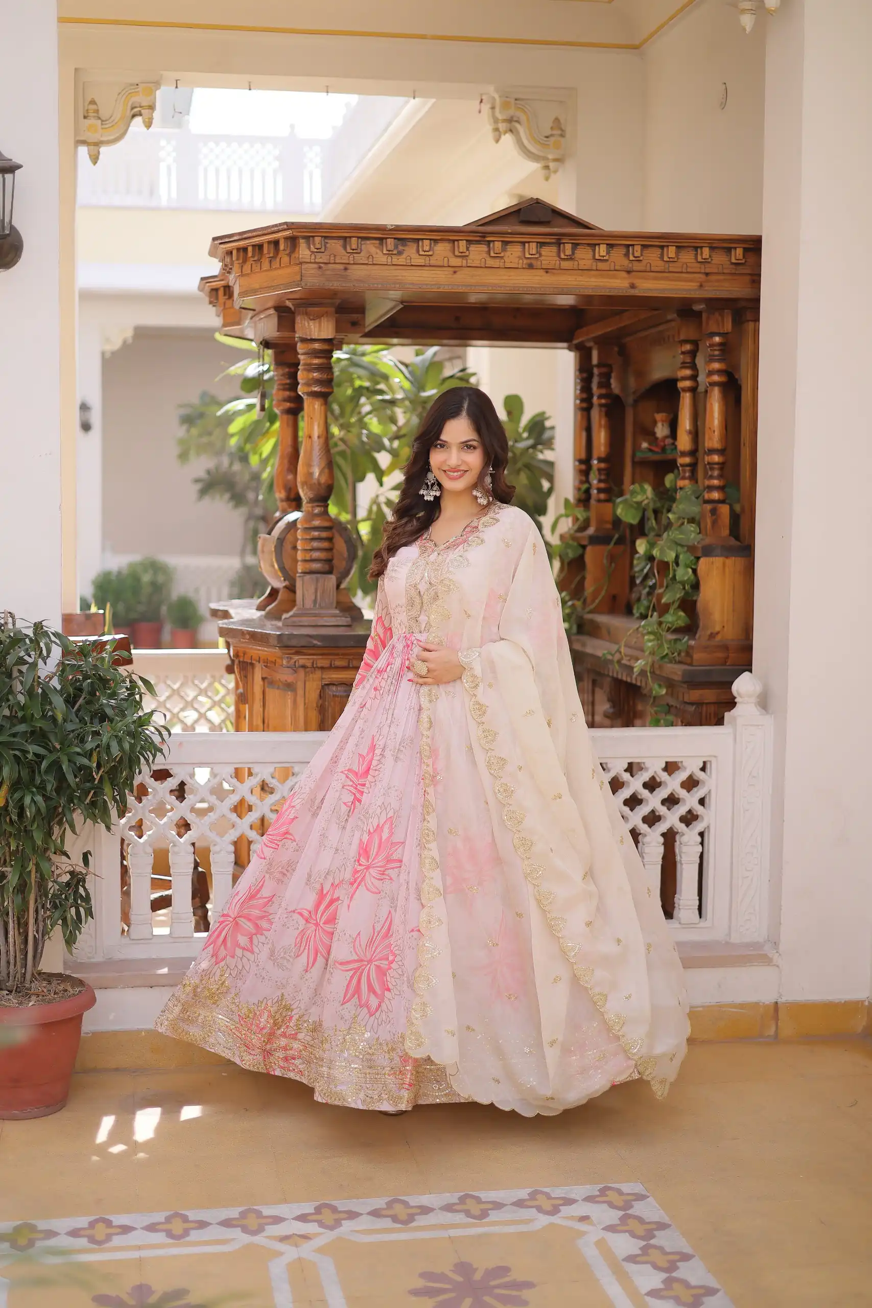 KA 1243 CreamColor Russian Silk Gown with Zari Work & Embroidery Work. Now at just ₹2499. Delivery 4-6 Working Days. Shop now. | Gowns, Bollywood Gowns, Creative Gowns, Designer Gowns, Embroidered Gowns, Party Wear Gowns