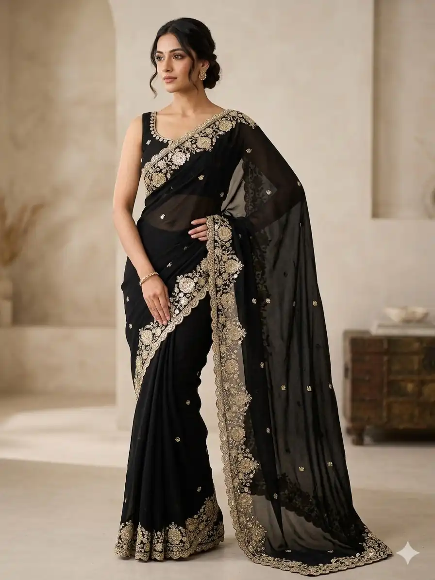 JR 670 Black in Space Silk Embroidery Work & Zari Work Saree . Available at ₹1949 only. Delivery 4-6 Working Days. Shop now. | Sarees, Bollywood Sarees, Creative Sarees, Designer Sarees, Embroidered Sarees, Ethnic Saree, Modern Digital sarees, Party Wear Sarees