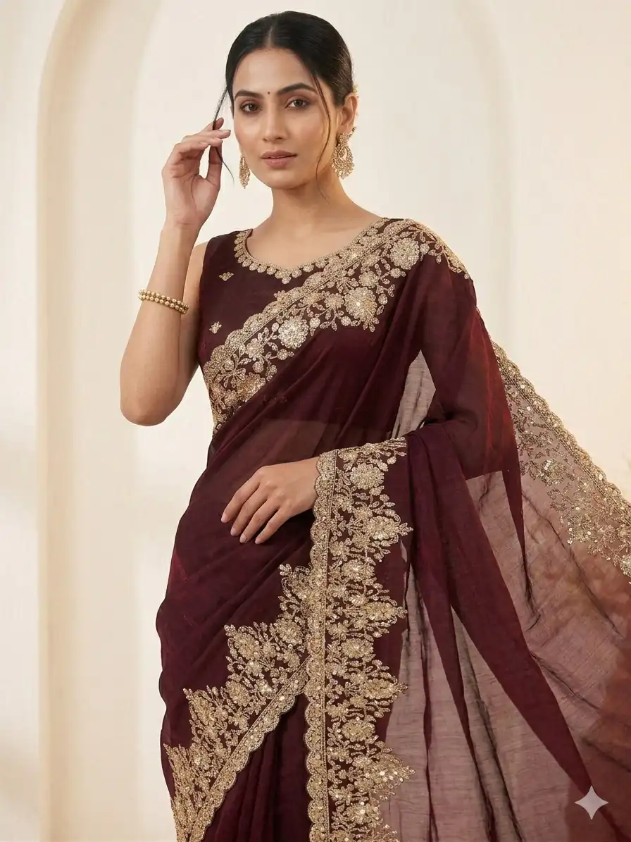 JR 670 Maroon in Space Silk Embroidery Work & Zari Work Saree . Available at ₹1949 only. Delivery 4-6 Working Days. Shop now. | Sarees, Bollywood Sarees, Creative Sarees, Designer Sarees, Embroidered Sarees, Ethnic Saree, Modern Digital sarees, Party Wear Sarees